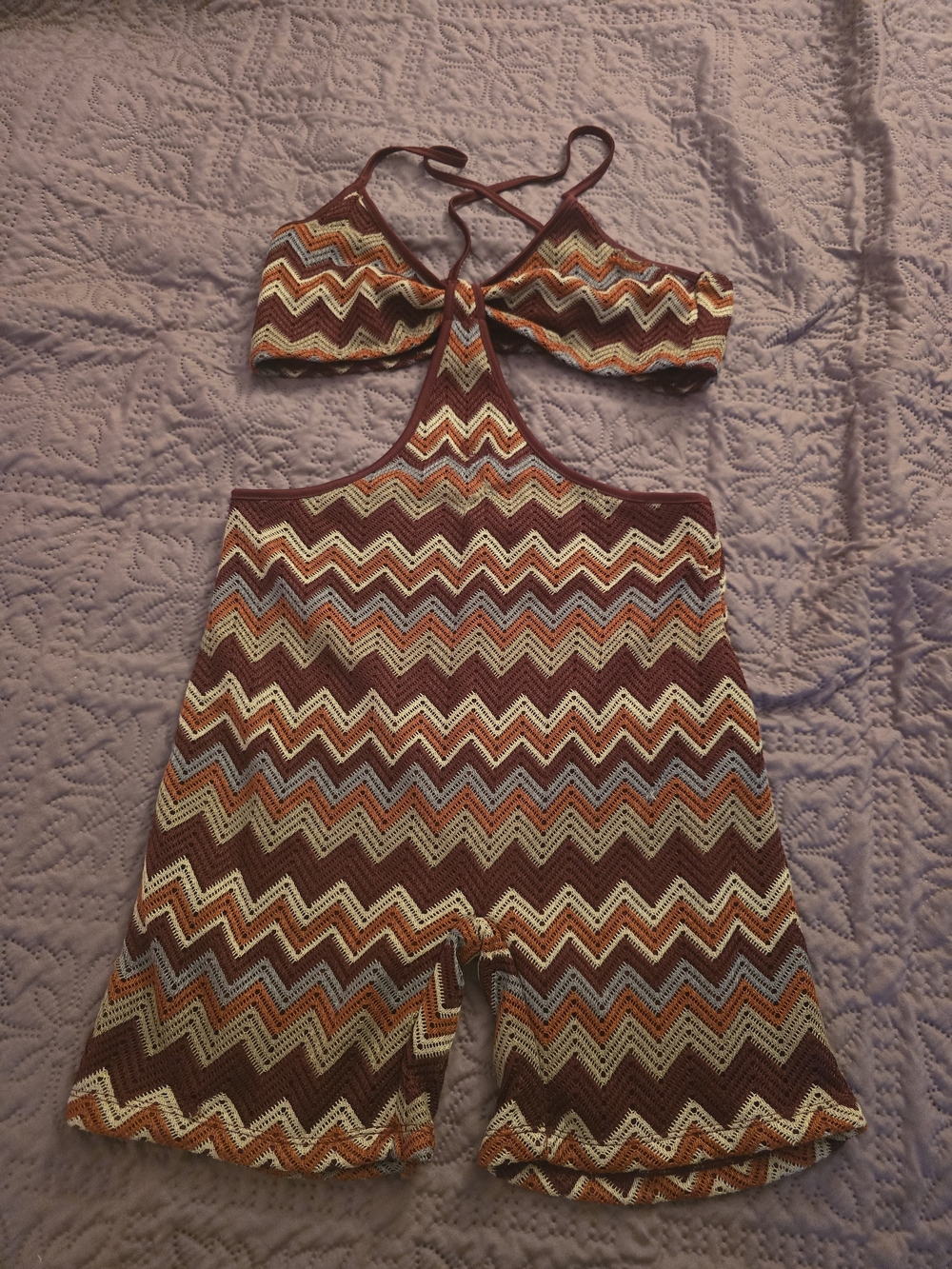Almost Famous Brown Multi Zigzag Halter Knit One-Piece